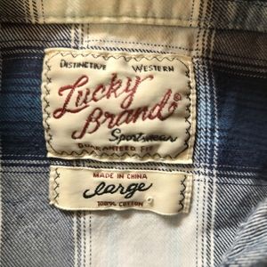 Lucky Brand Distinctive Western Sportswear Womens Large Plaid Pearl Snap Flannel